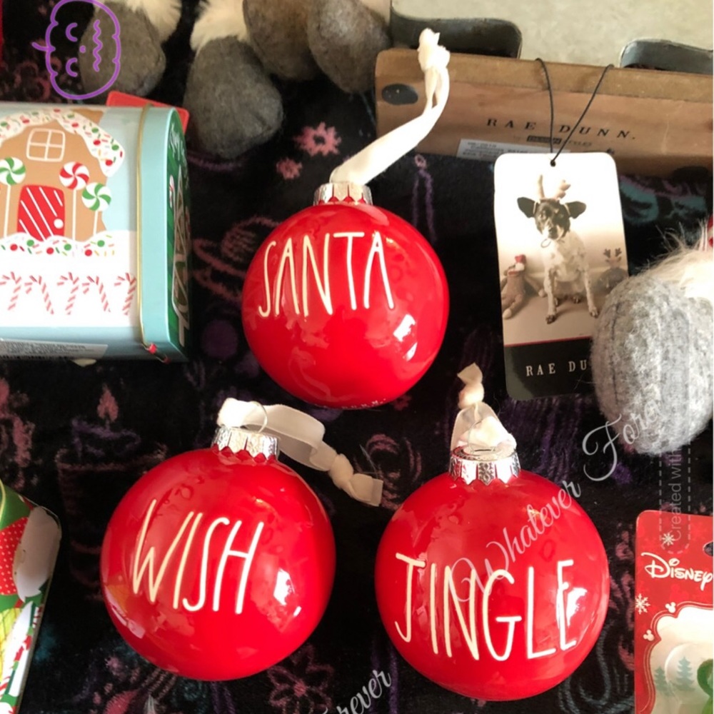 3 ceramic ornaments Santa, Wish and Jingle